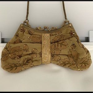 Vintage Handmade Sequin Olive Leaf Print Purse